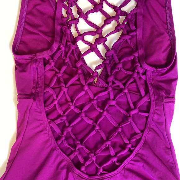 Jantzen One-piece Swimsuit Fishnet Lattice Cage Back Design Plunge V-neck Sz 12 - Picture 13 of 16